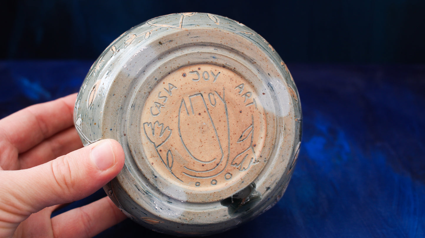 13oz Golden Teal Moth Pinch Pitcher Woodfired