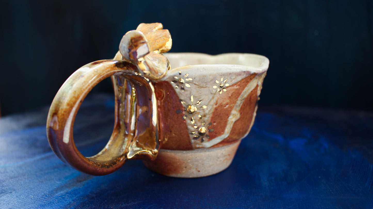 9oz Golden Gingko Teacup - Wood Fired