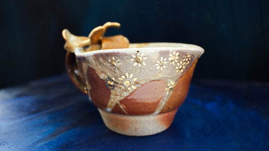 9oz Golden Gingko Teacup - Wood Fired