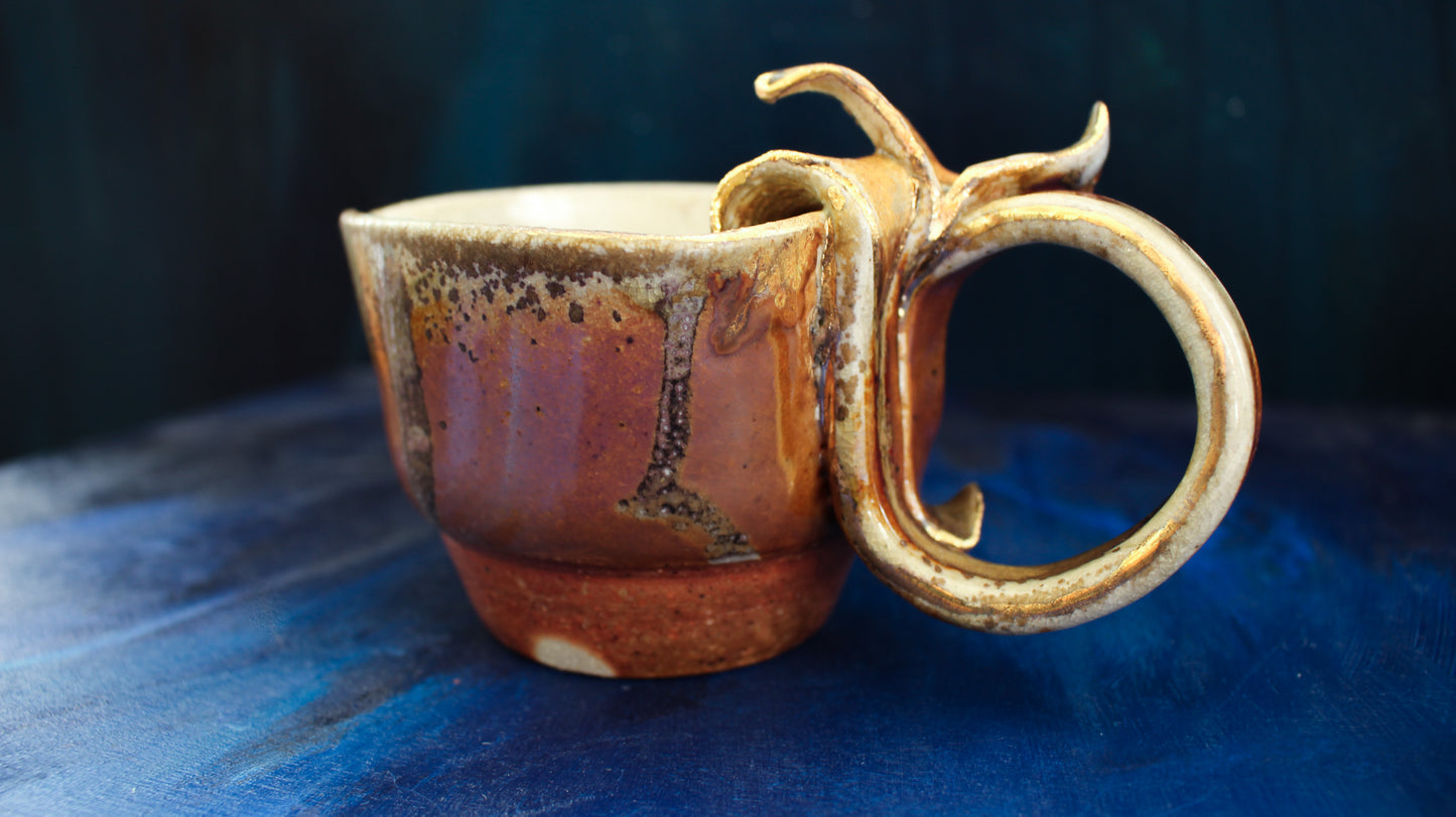 9oz Golden Gingko Teacup - Wood Fired