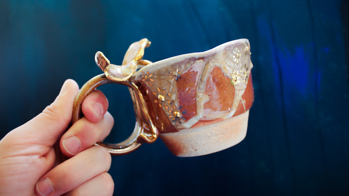 9oz Golden Gingko Teacup - Wood Fired