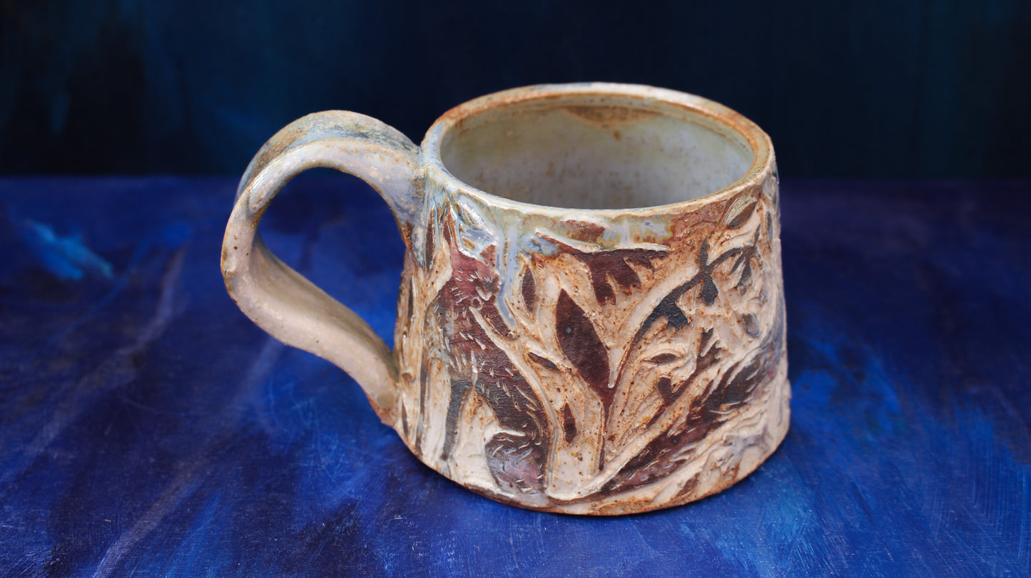 12oz Foxy Carved Mug Woodfired