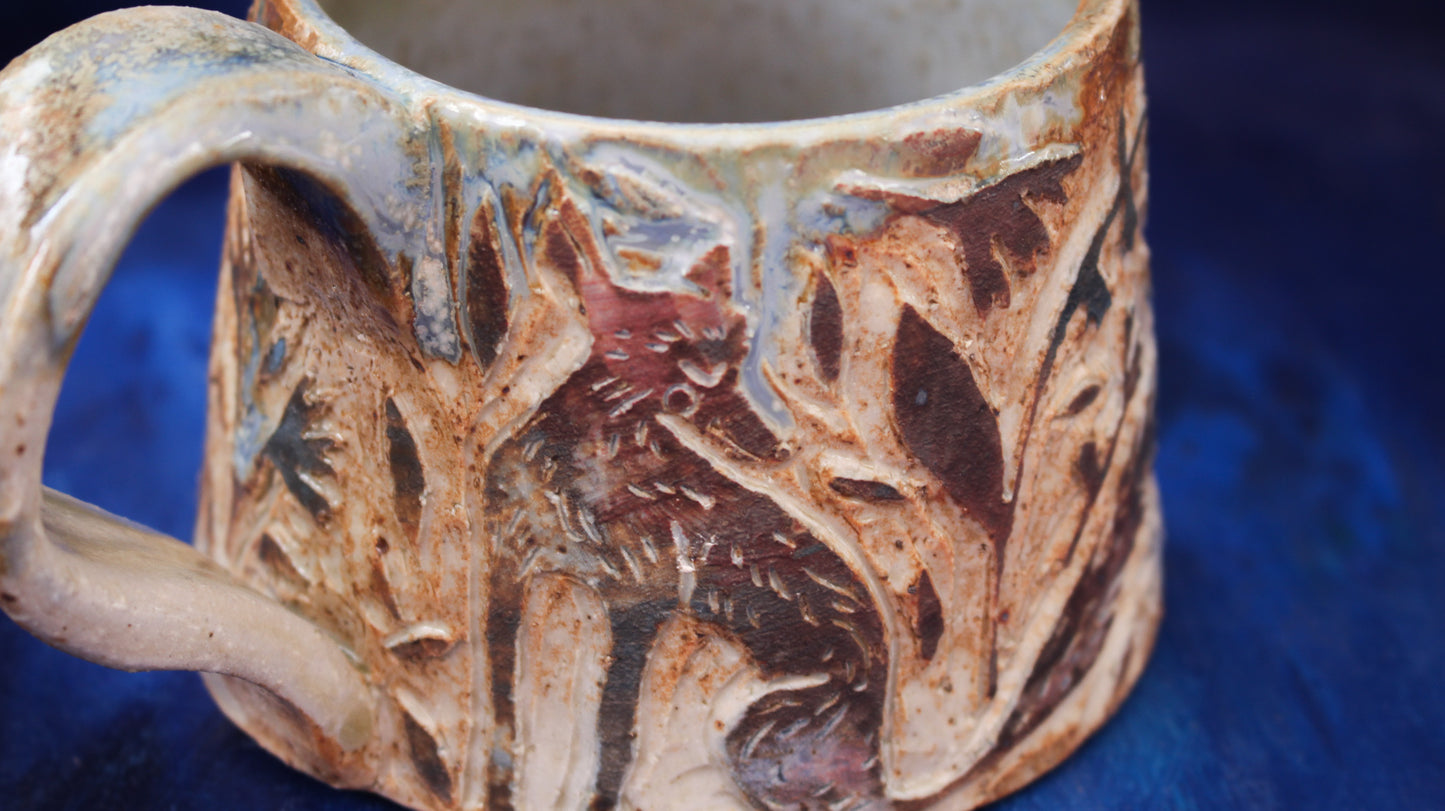 12oz Foxy Carved Mug Woodfired