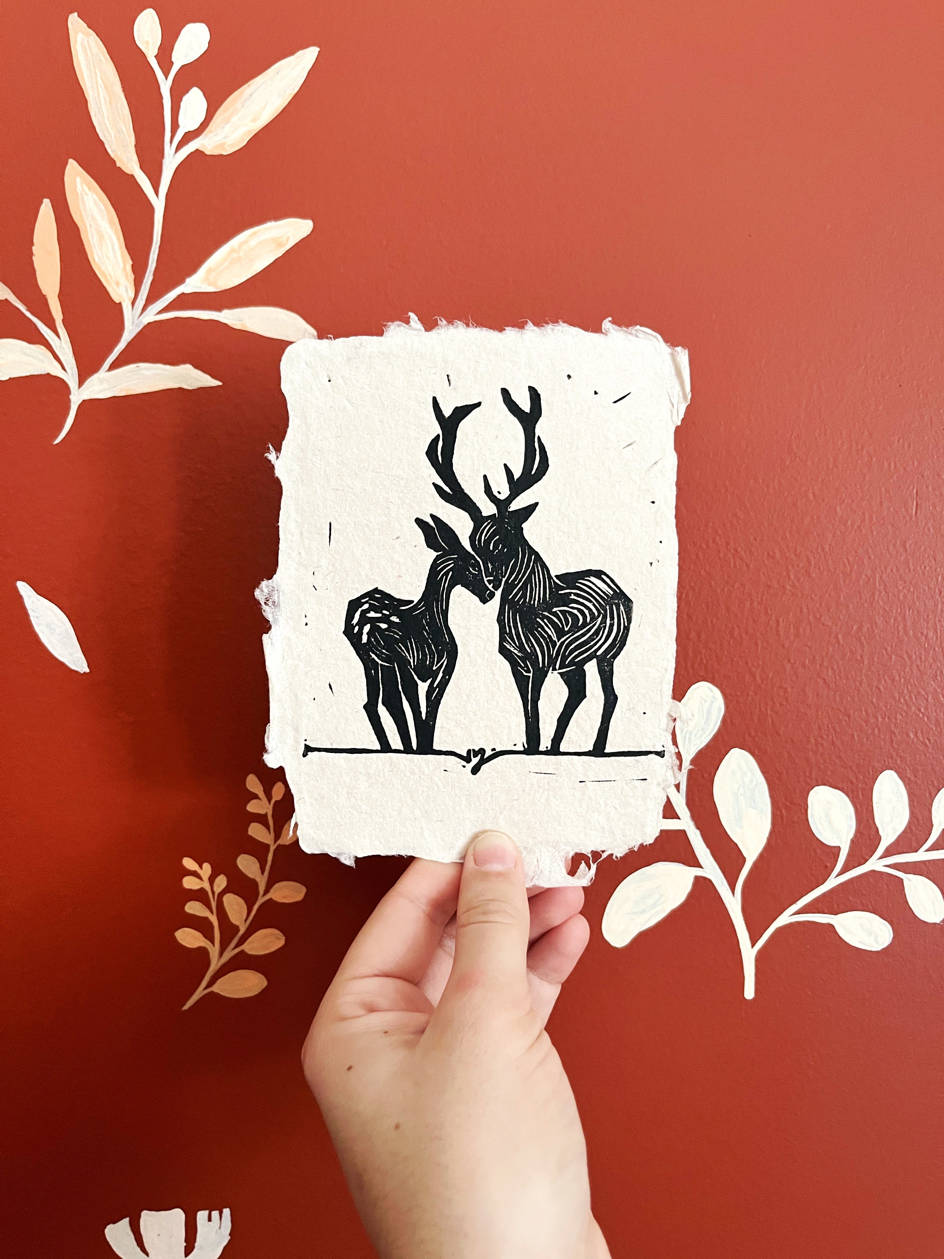 Deer Valentine Lino Print